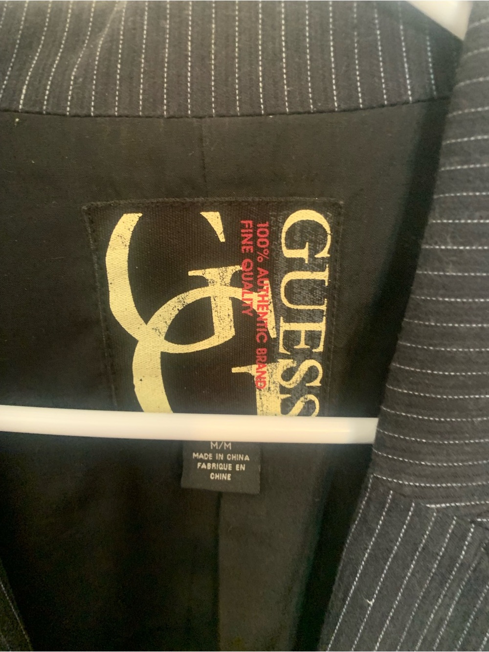 GUESS Men’s Black Pinstriped Sport Coat with Subtle White Stripes